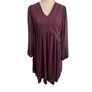 Matilda Jane Dress Womens Medium Baby Doll Swiss Dot Merlot Festive Sleeve Lined